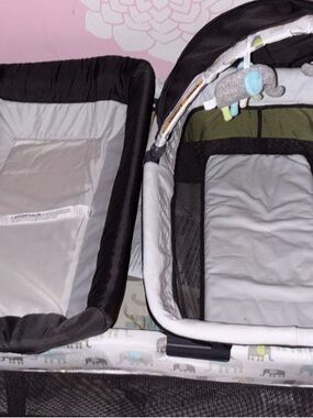 Gray and Black Baby Bassinet/Playard Insert - Neutral Elephant Print